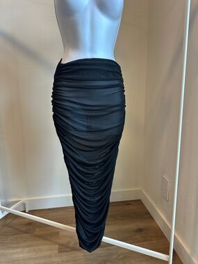 JLUXLABEL Black Gathered Ruched Maxi Skirt
